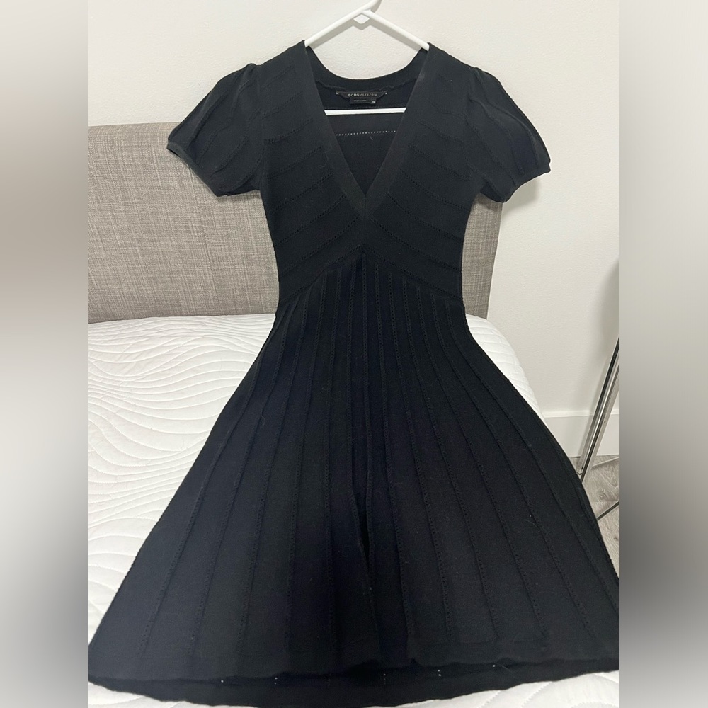 BCBGMaxAzria Black Merino Wool Sweater Dress XXS